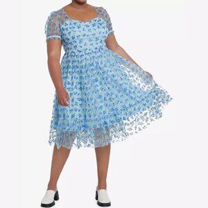 NWT Hot Topic Sweet Society Blueberry Glitter Mesh Tulle Puff Sleeve Midi Dress